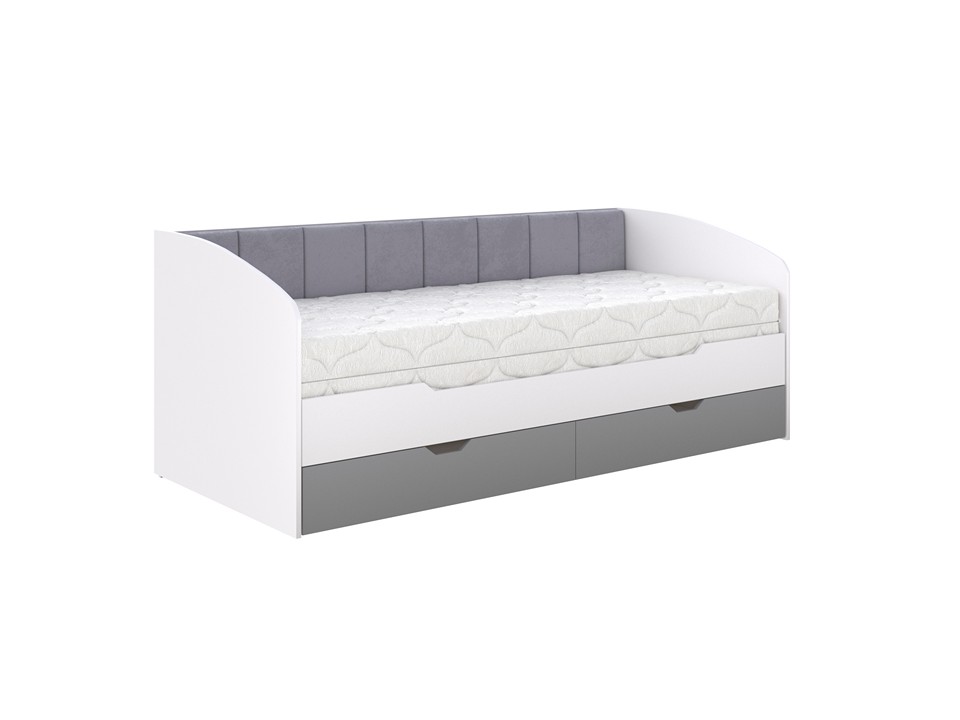 Кровать Орматек Letto раздвижная ЛДСП Белый жемчугткань Белый ЖемчугВулканический серыйTeddy 318 Мокрый асфальт 80x200 46530₽