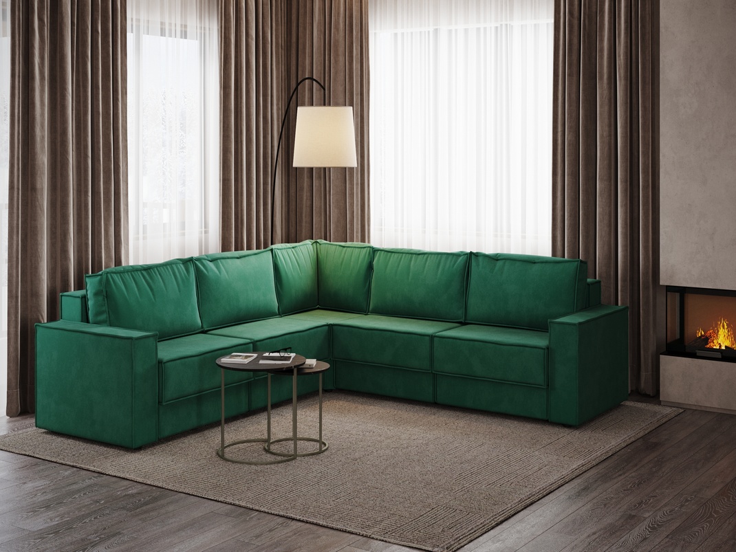 Орматек Угловой диван-кровать Porto Hard пятисекционный Ткань Велюр Casa Изумрудный 325x325 206920₽