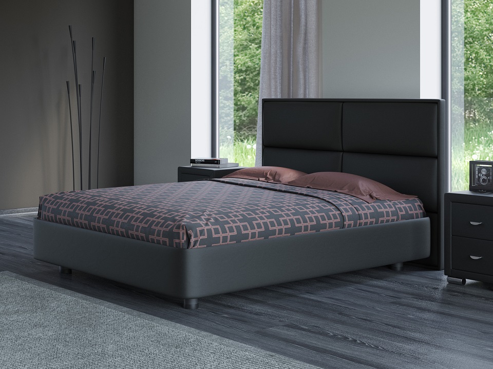 

Кровать Rocky 2 (Экокожа Черный) 200x200