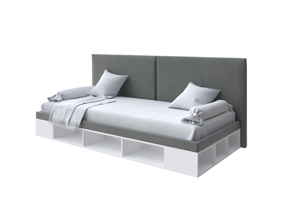 Кровать Орматек Кровать-тахта Lancaster 1 (ЛДСП Белая+ткань Белый/Forest 520 Темно-серый) 90x190 кровать варма сэнг 160 1760х2080х1000мм белый лдсп