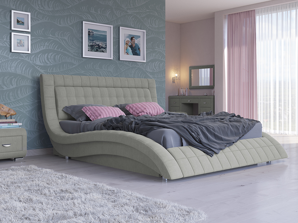 

Кровать Атлантико с подъемным механизмом (Ткань: Лён Лама Светло-серый со стразами) 140x200