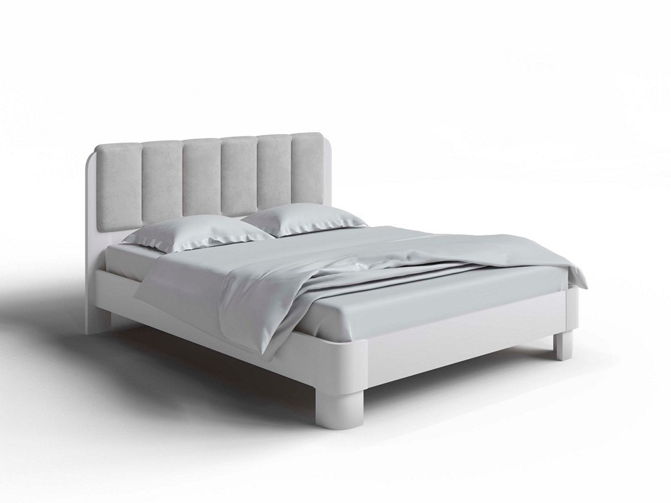 Кровать Орматек Wood Home 2 (Ткань: Микровелюр Белая эмаль (сосна) с брашированием/Laska 05 Утренний туман) 120x220