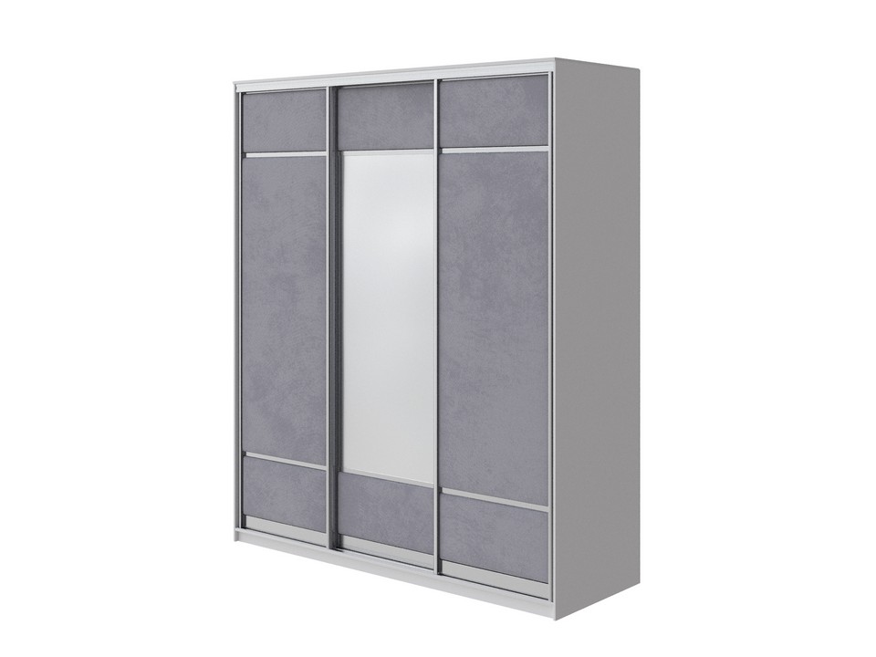 Шкаф Орматек Шкаф-купе 3х дв ComoVeda 1 зеркало ЛДСП Белаяткань БелыйTeddy 318 Мокрый асфальтСеребро 177x62 68460₽