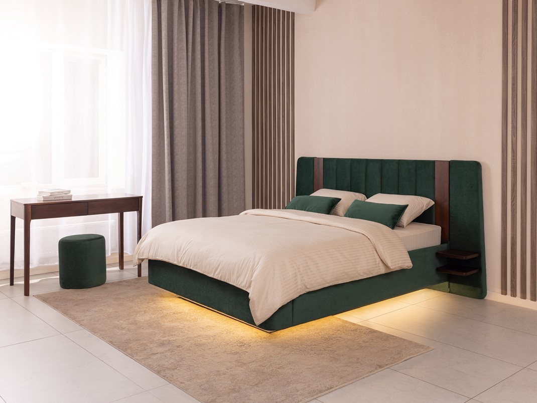 Кровать FlyEdge с подъёмным механизмом (Ткань: Велюр Casa Изумрудный) 200x200