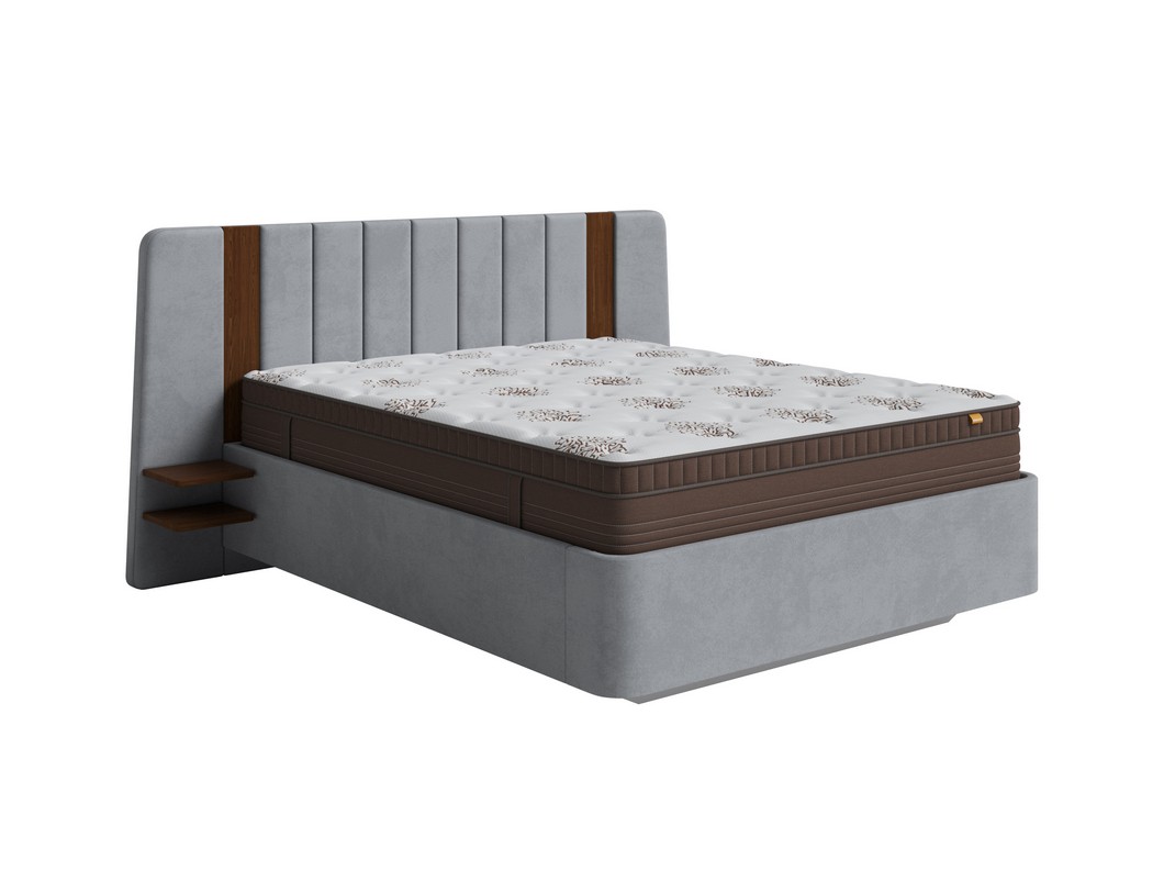 Кровать FlyEdge с подъёмным механизмом (Ткань: Велюр Ultra Осенний туман) 140x200