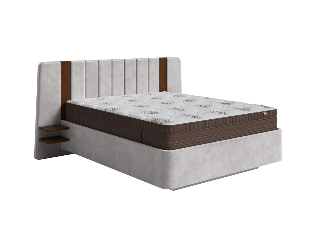 Кровать FlyEdge с подъёмным механизмом (Ткань: Велюр Лофти Серый) 140x200