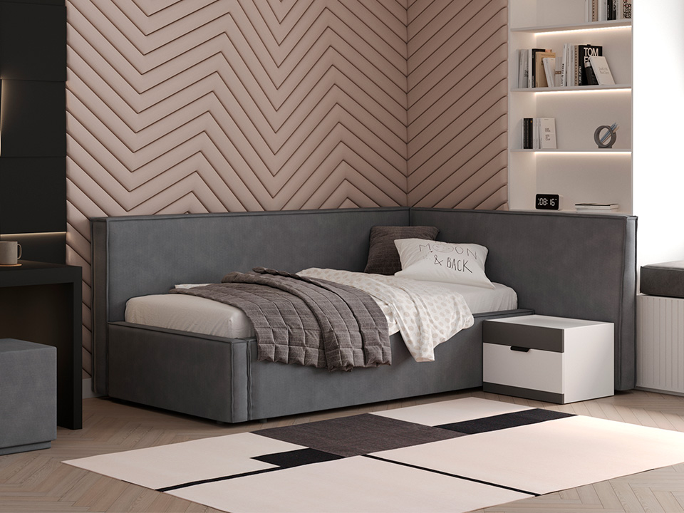 Кровать Орматек Кровать-софа Porto (левая) с подъёмным механизмом (Ткань: Рогожка Levis 83 Светло-Серый) 90x190