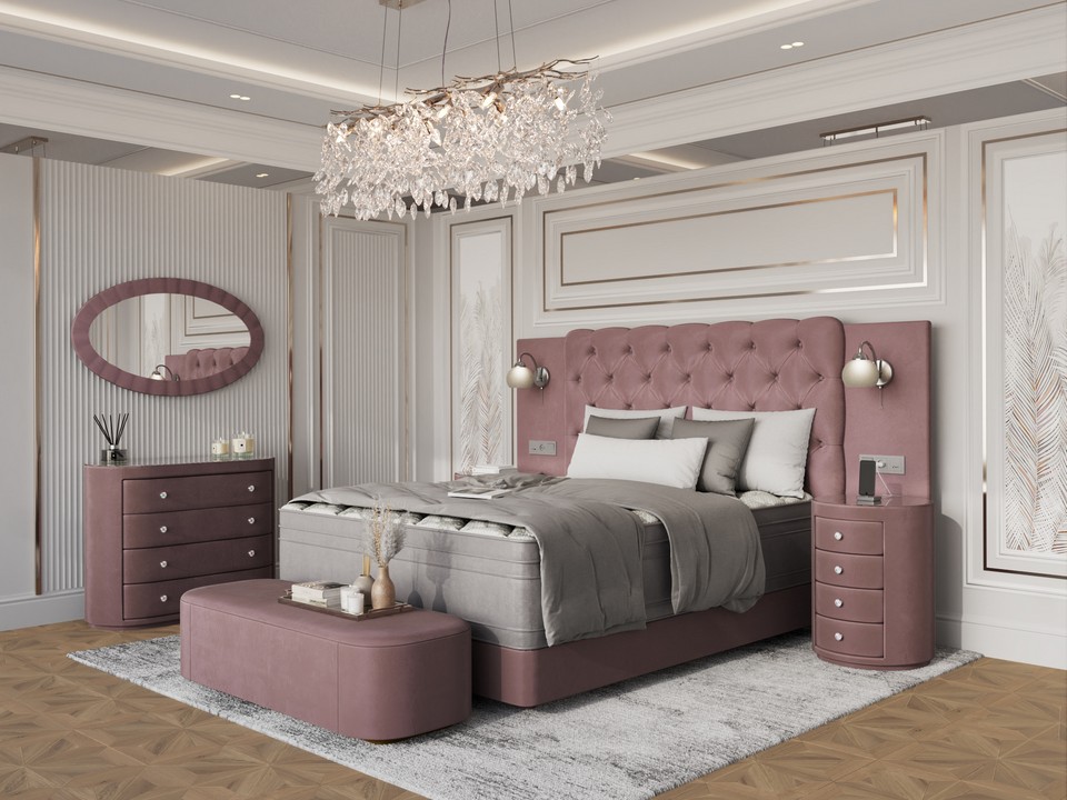 Кровать Спальная система Verda Alliance с подготовкой для электрики Ткань Экозамша Poseidon Pale lavander Лавандовый 160x210 266540₽